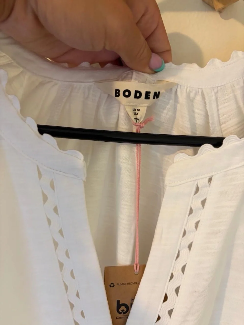 NWT Boden White Eyelet Split-Neck Peasant Blouse